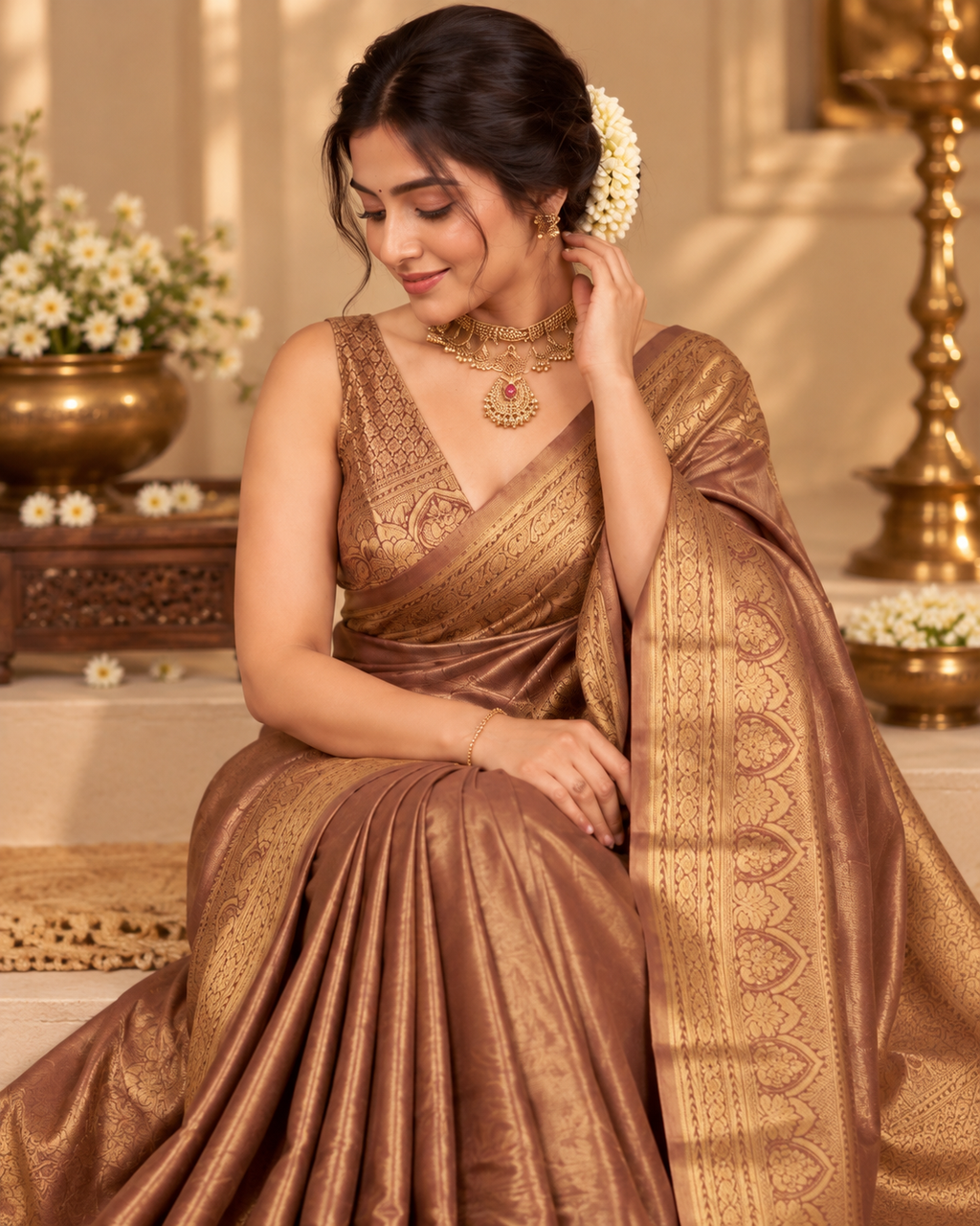 Brown Tissue Silk Saree LUXST01