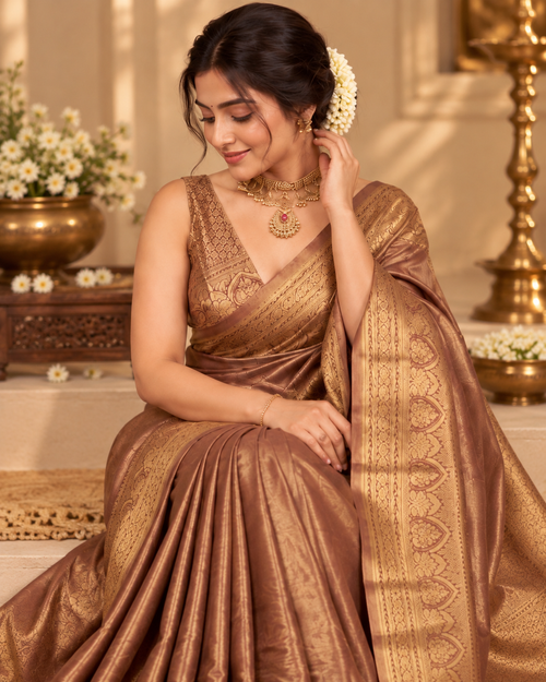 Brown Tissue Silk Saree LUXST01