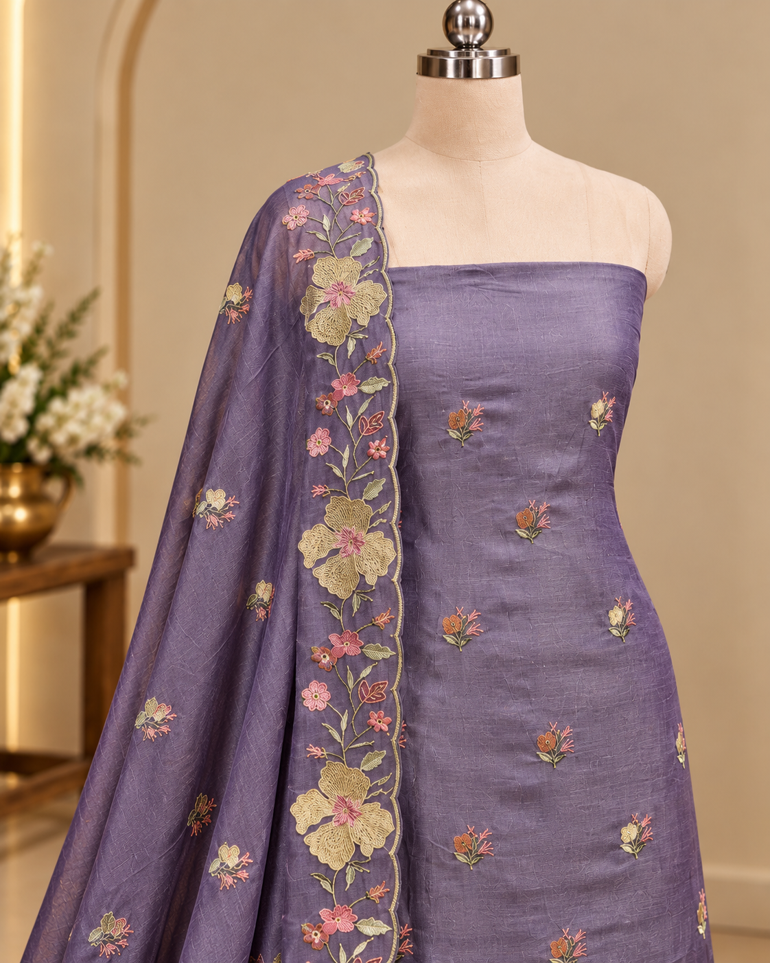 Muted Lilac Unstitched Salwar Suit Set LUXU04