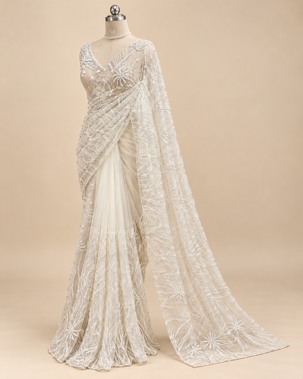 Offwhite Net Saree LUXE002
