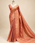 Peachy Coral Tissue Silk Saree LUXST08