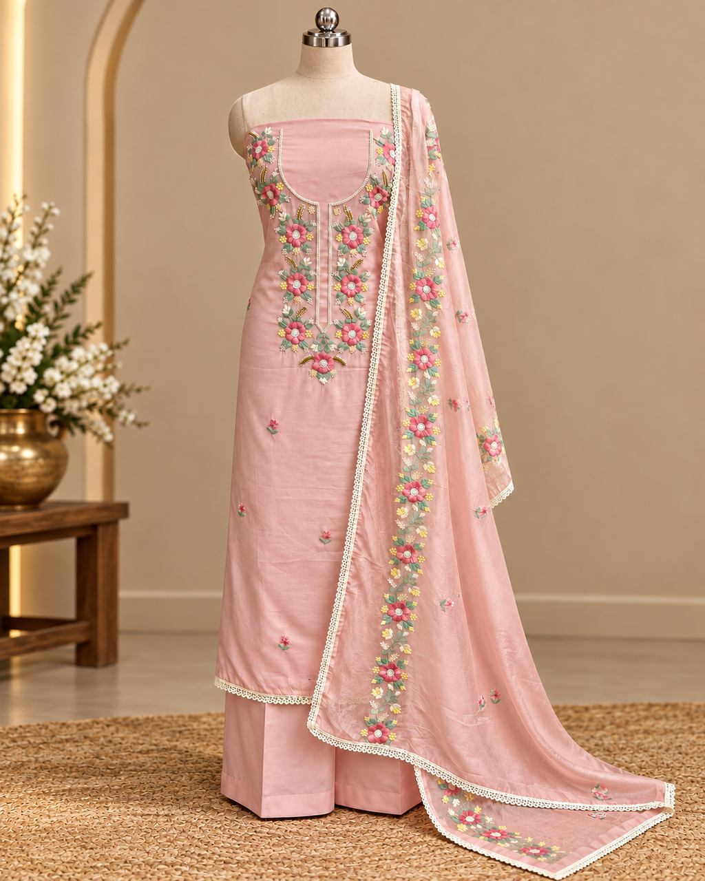 Pastel Pink Unstitched Salwar Suit LUXU03