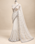 Offwhite Net Saree LUXE004