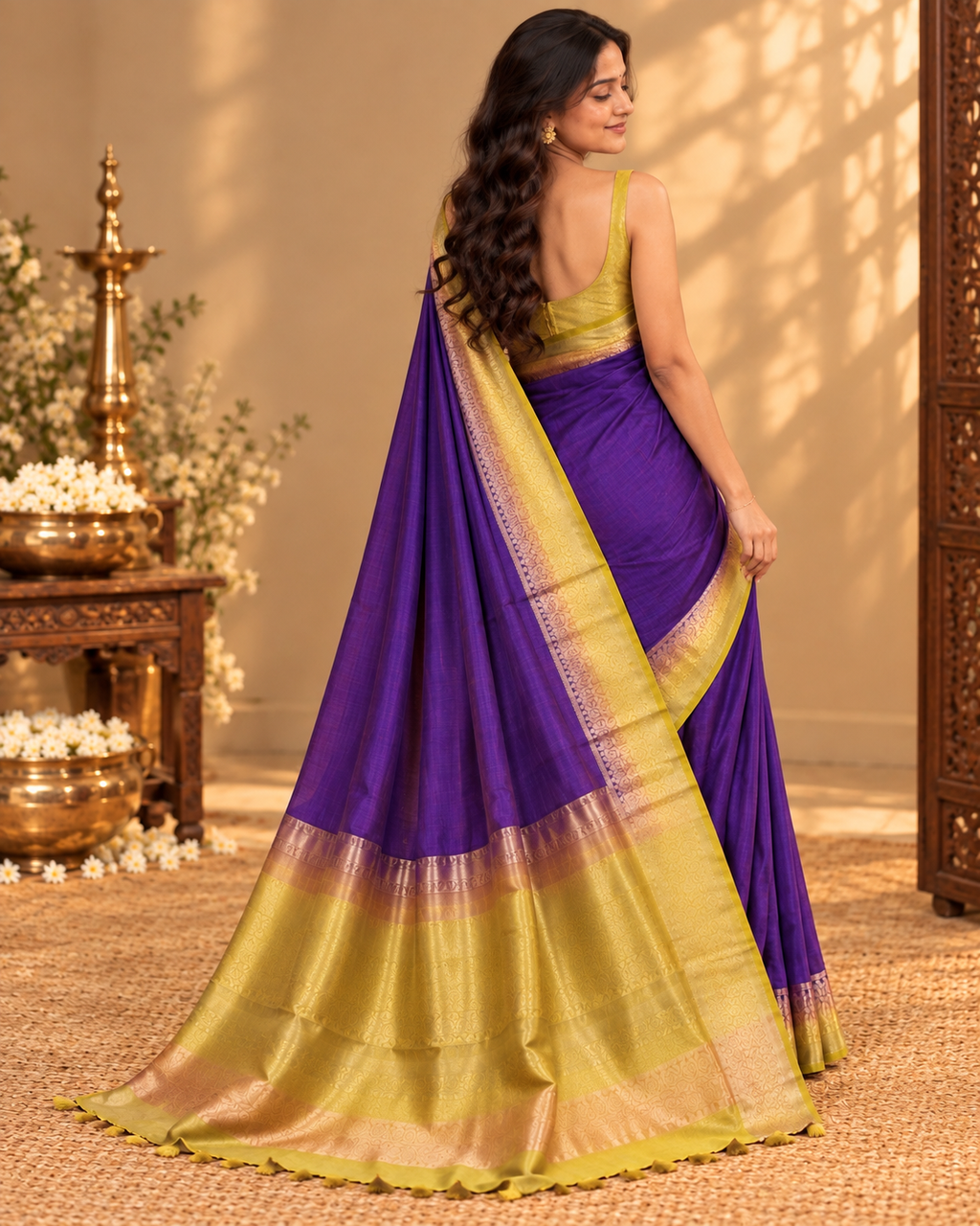 Purple Semi Jute Saree LUXSJ02