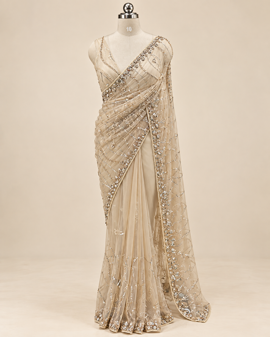 Champagne Net Saree LUXE003