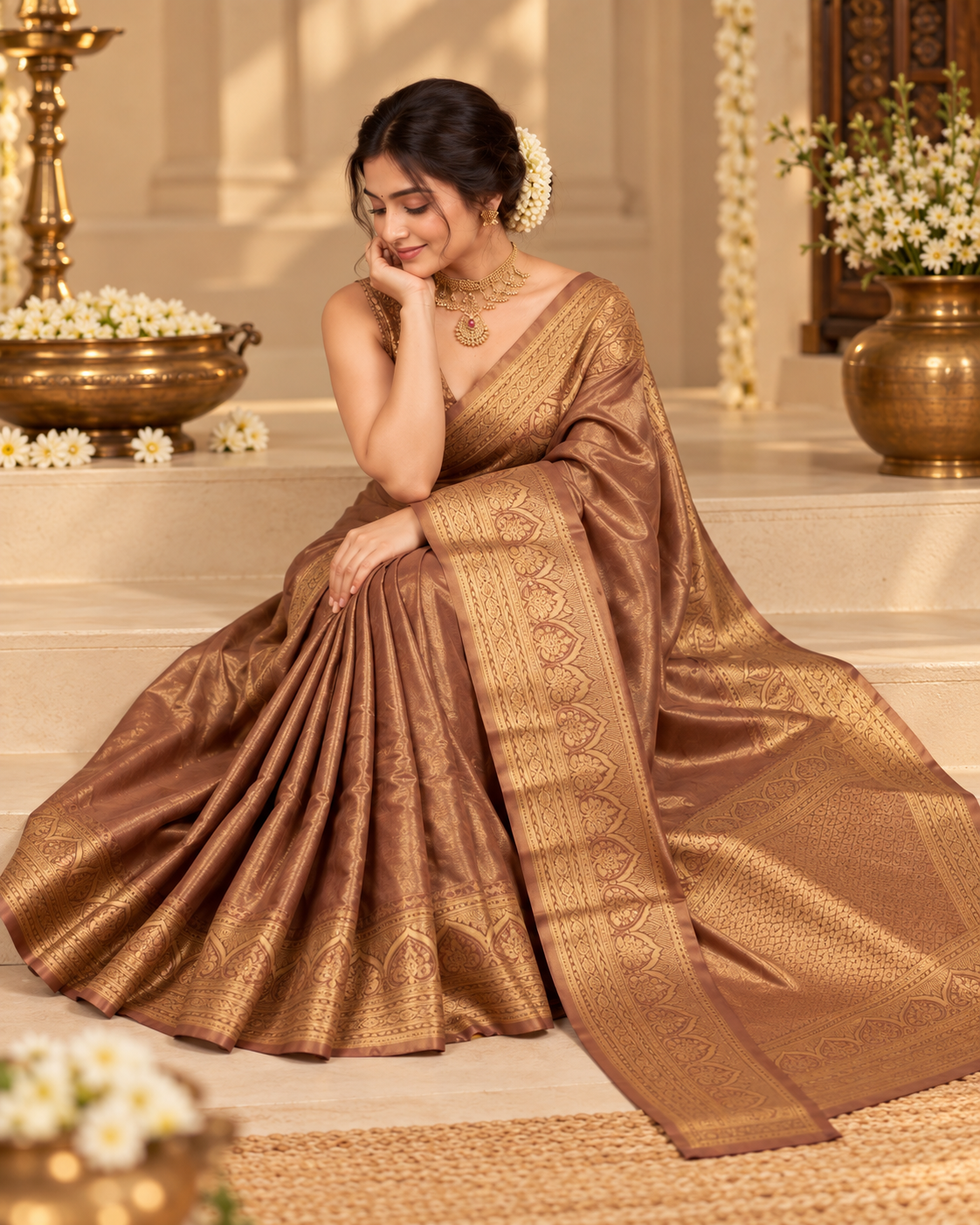 Brown Tissue Silk Saree LUXST01