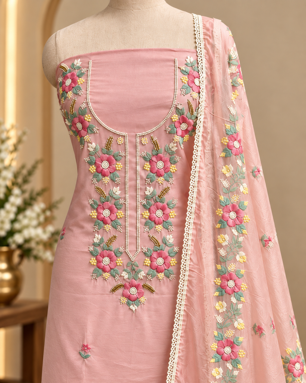 Pastel Pink Unstitched Salwar Suit LUXU03