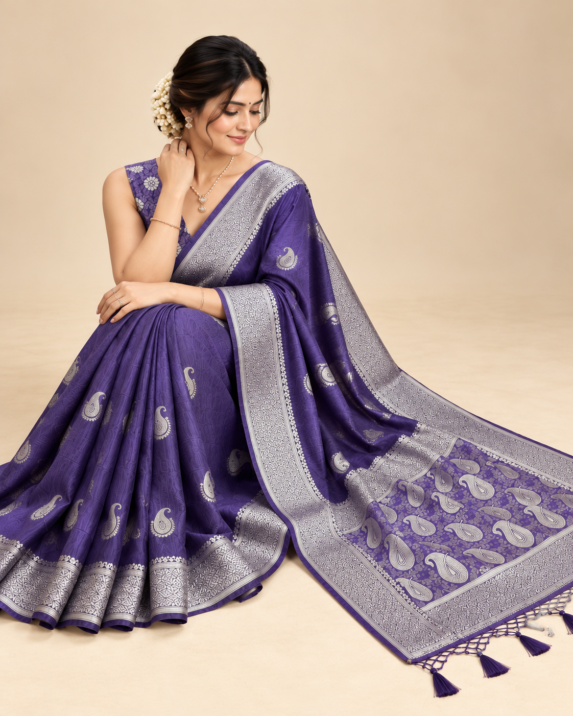 Indigo Dola Silk Saree LUXSD01
