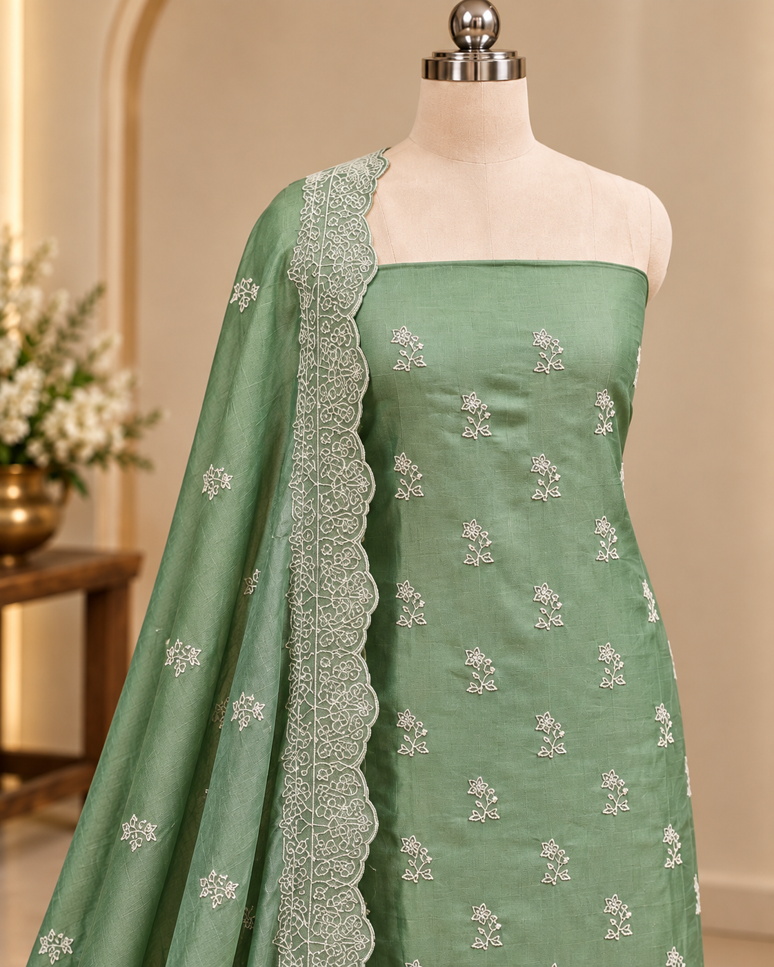 Sage Green Unstitched Salwar Suit Set LUXU05