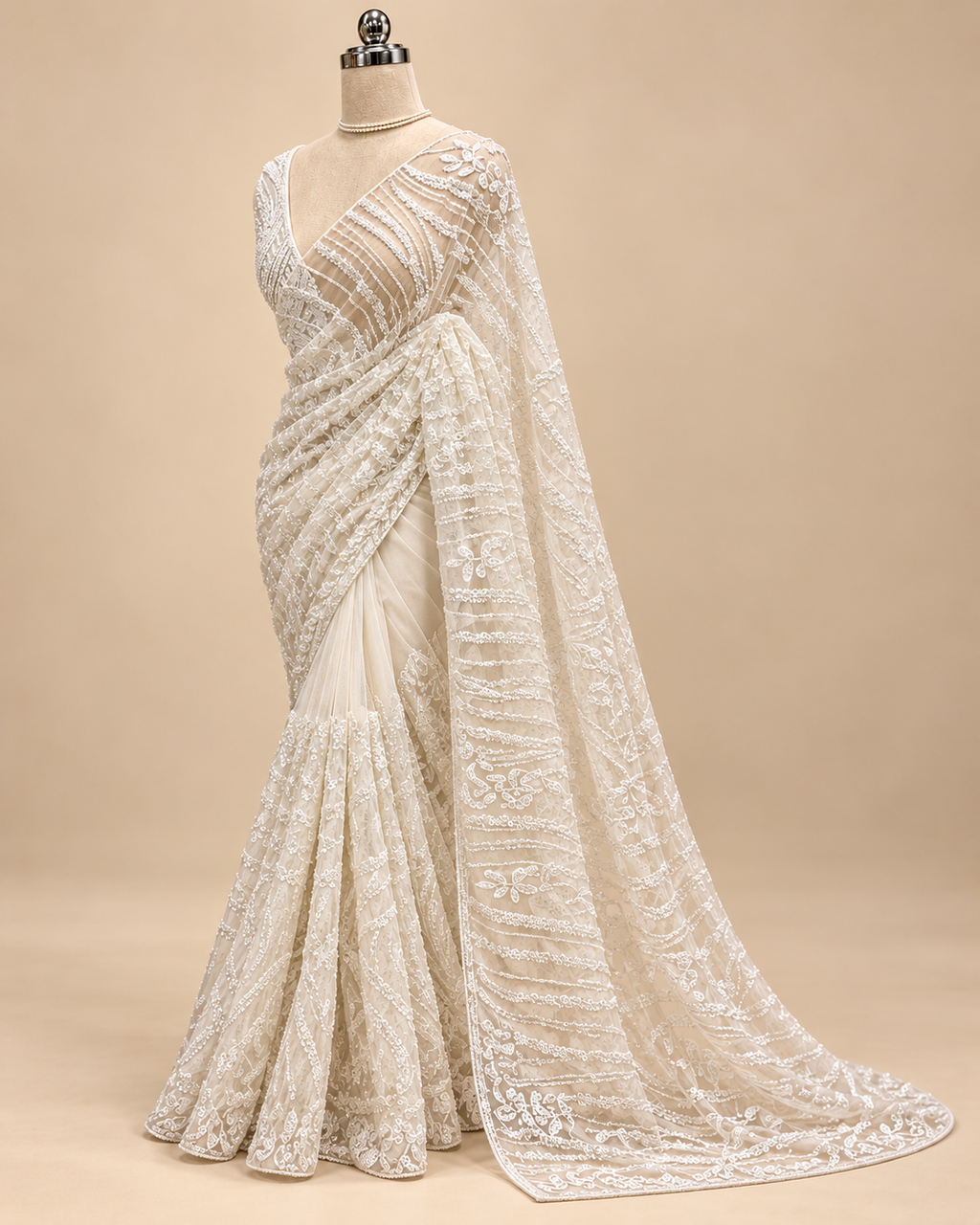 Offwhite Handwork Saree LUXE001
