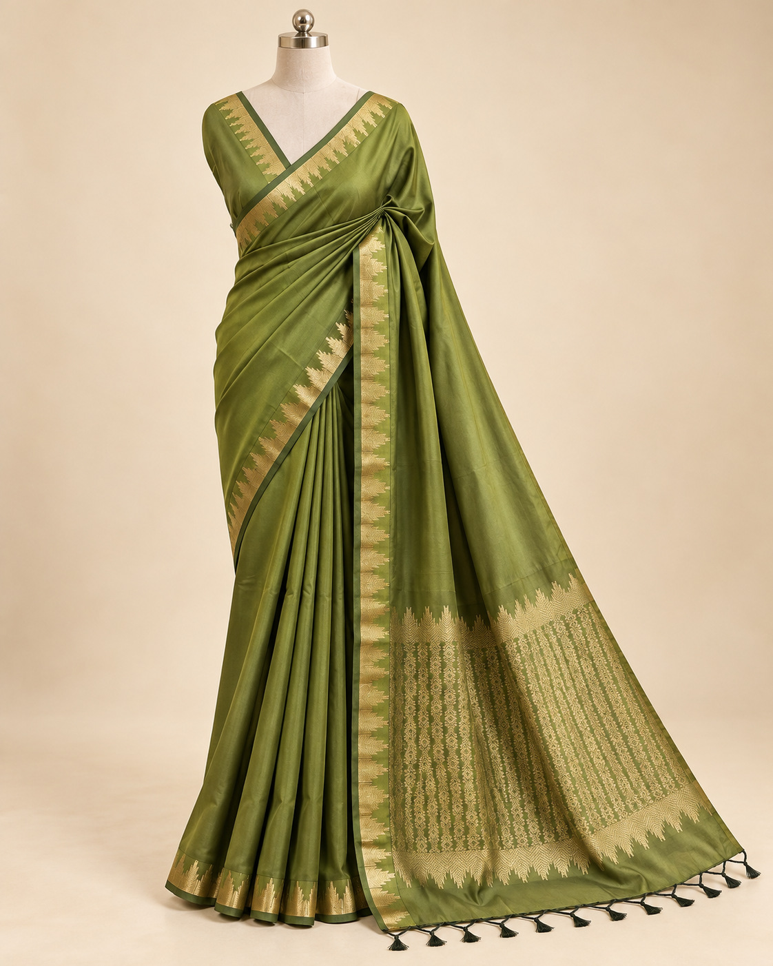 Olive Green Semi Silk Saree LUXSS37