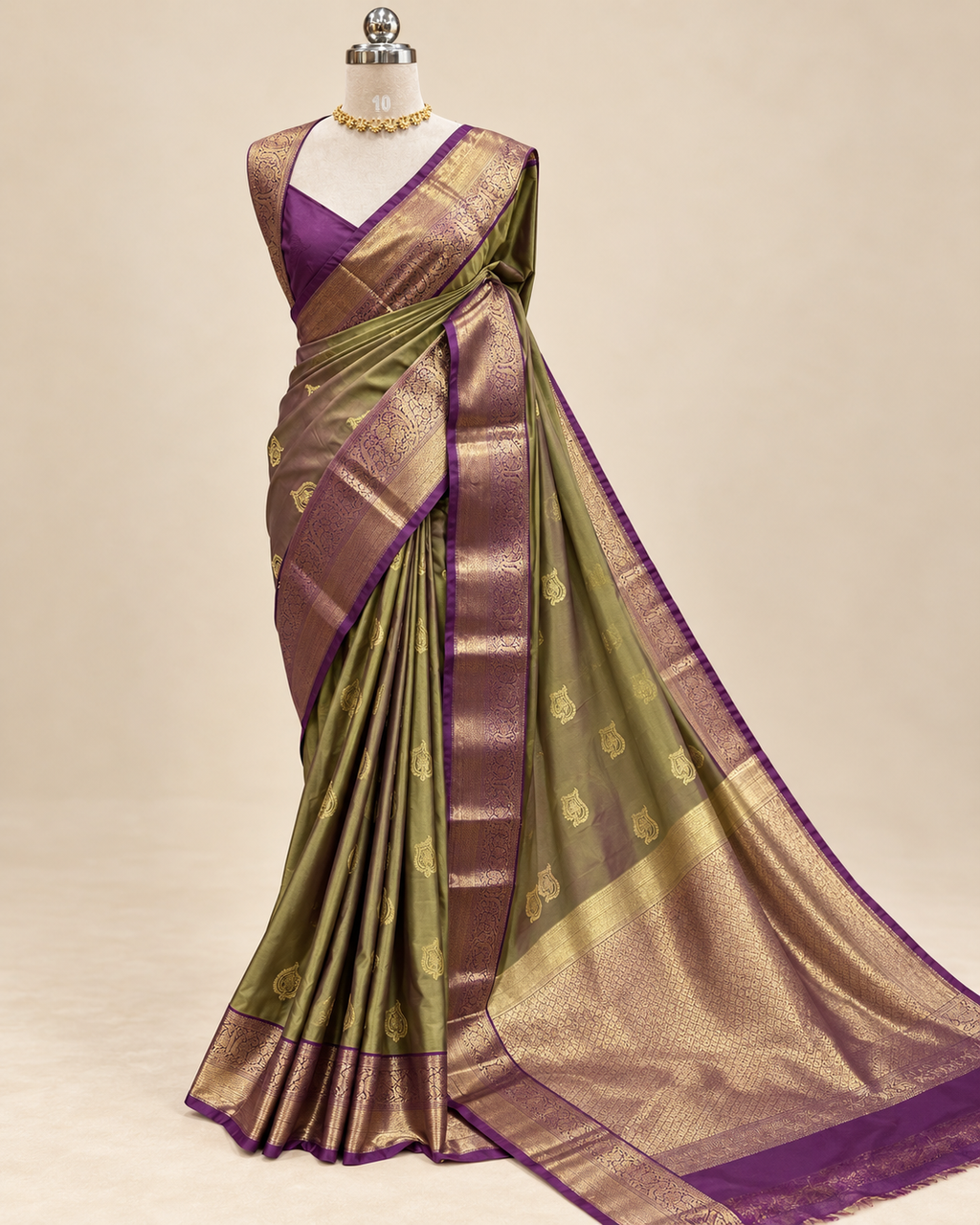 Olive Green With Purple Soft Silk Saree LUXSS38