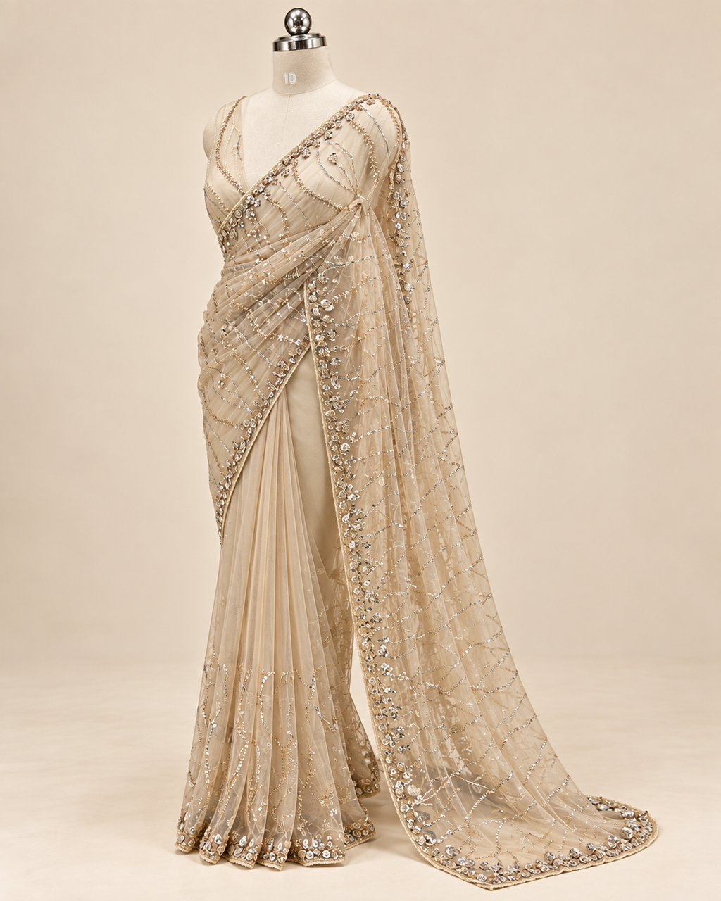 Champagne Net Saree LUXE003