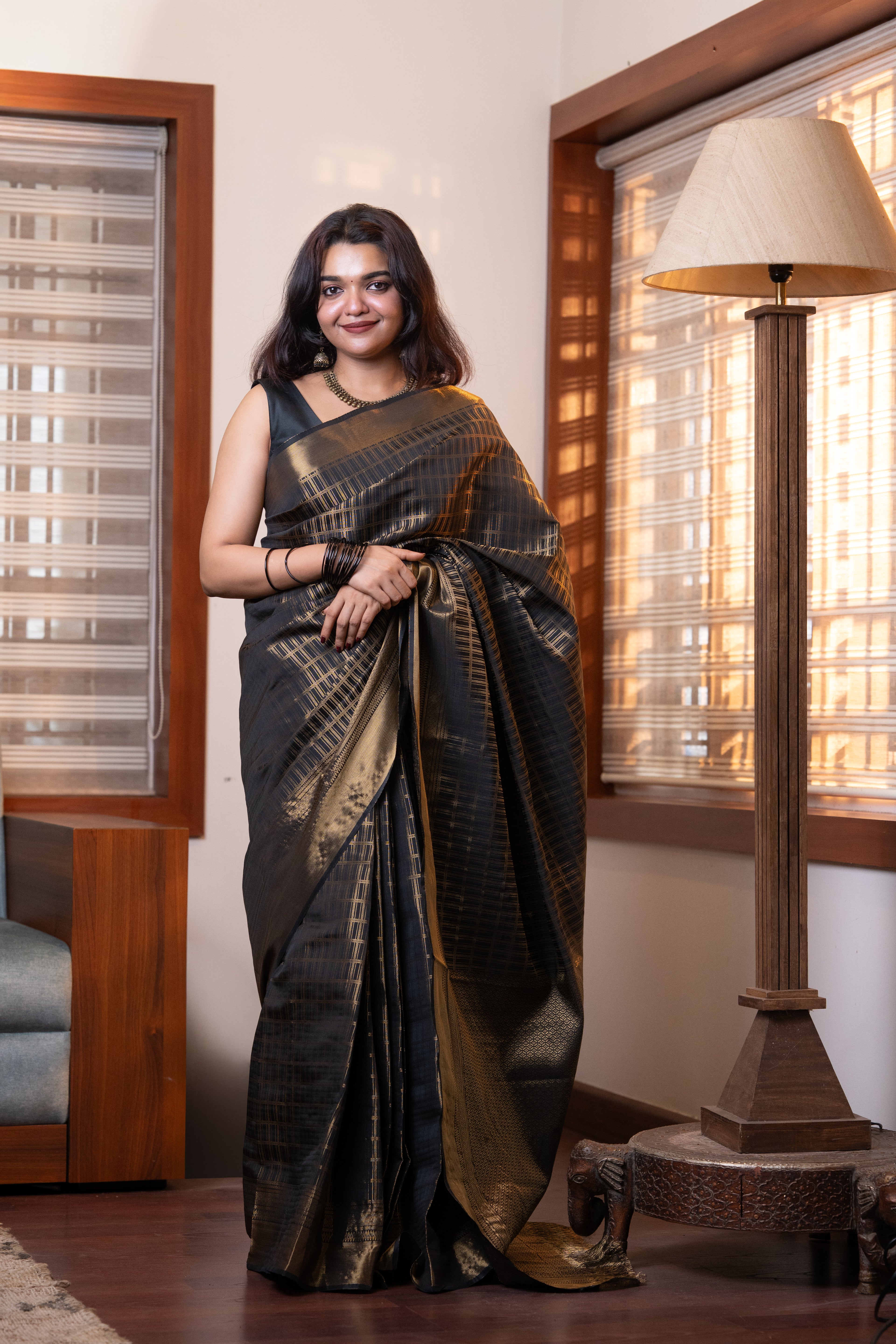 Black Brocade semi silk saree