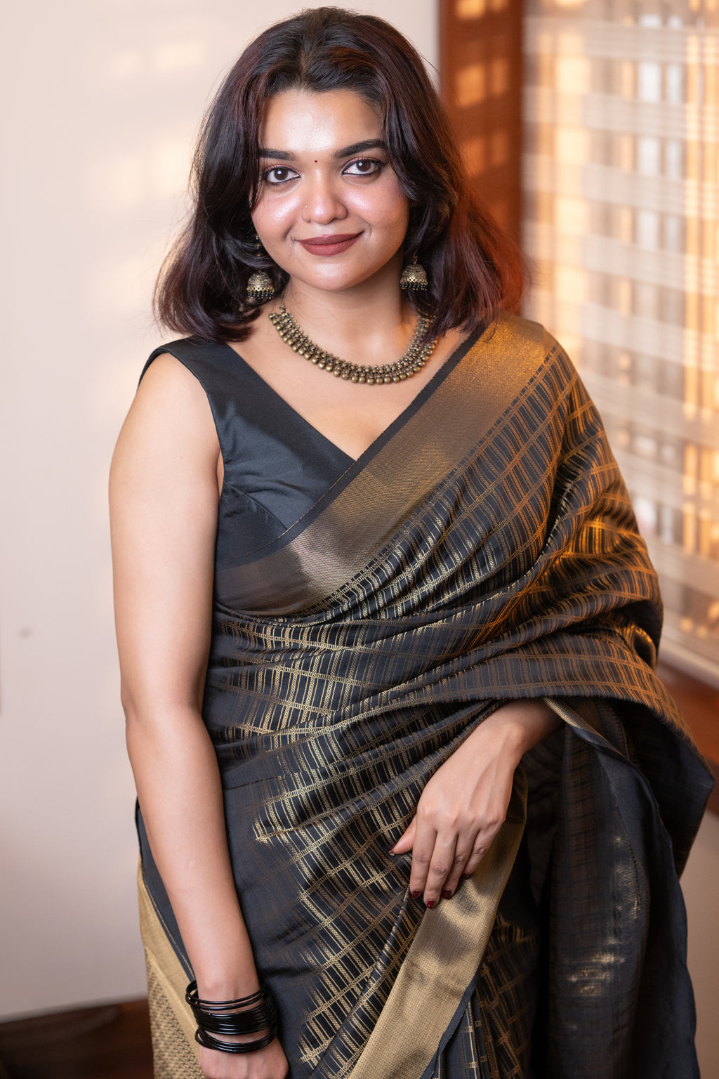 Black Brocade semi silk saree