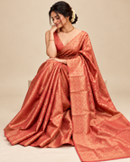 Peachy Coral Tissue Silk Saree LUXST08