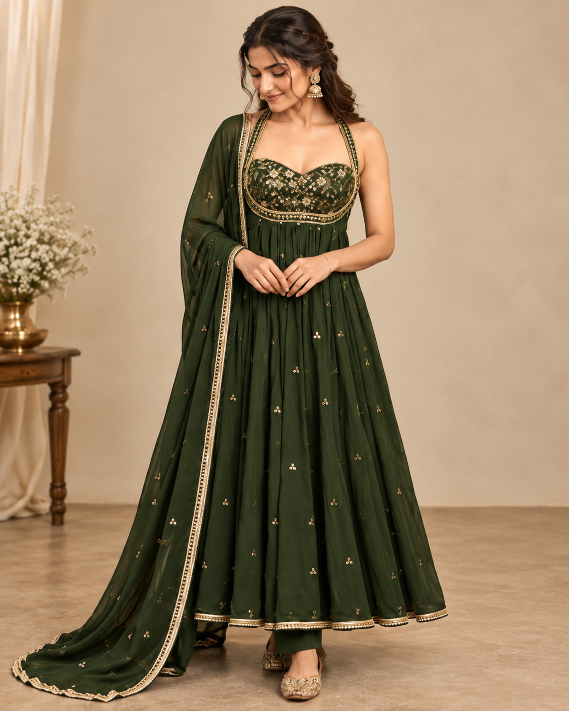 Olive Green Anarkali Set