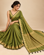 Olive Green Semi Silk Saree LUXSS37