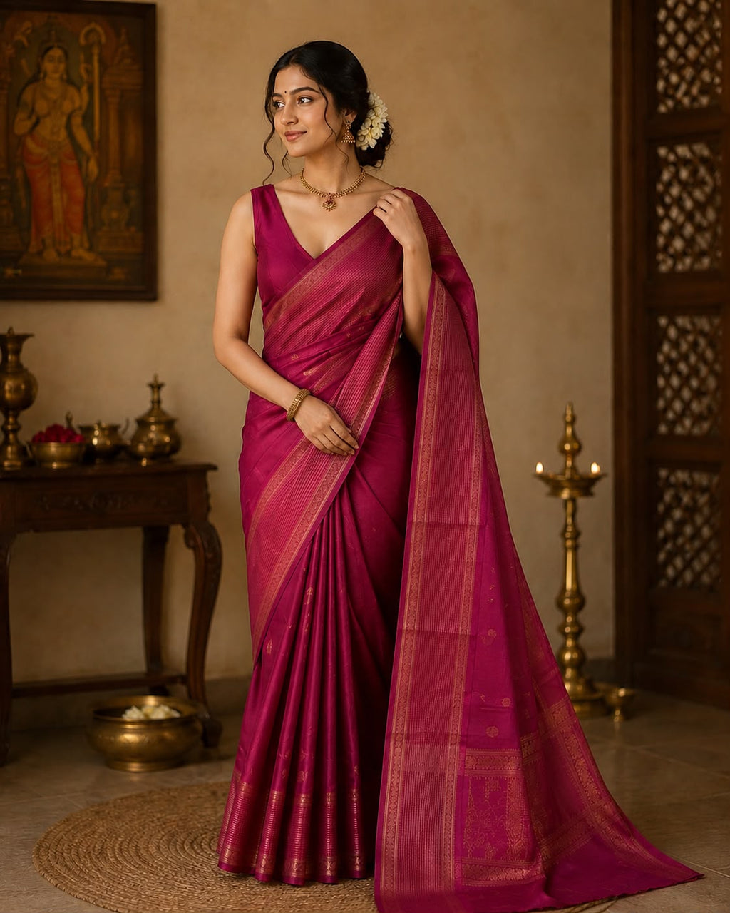 Ruby Pink Semi Silk Saree