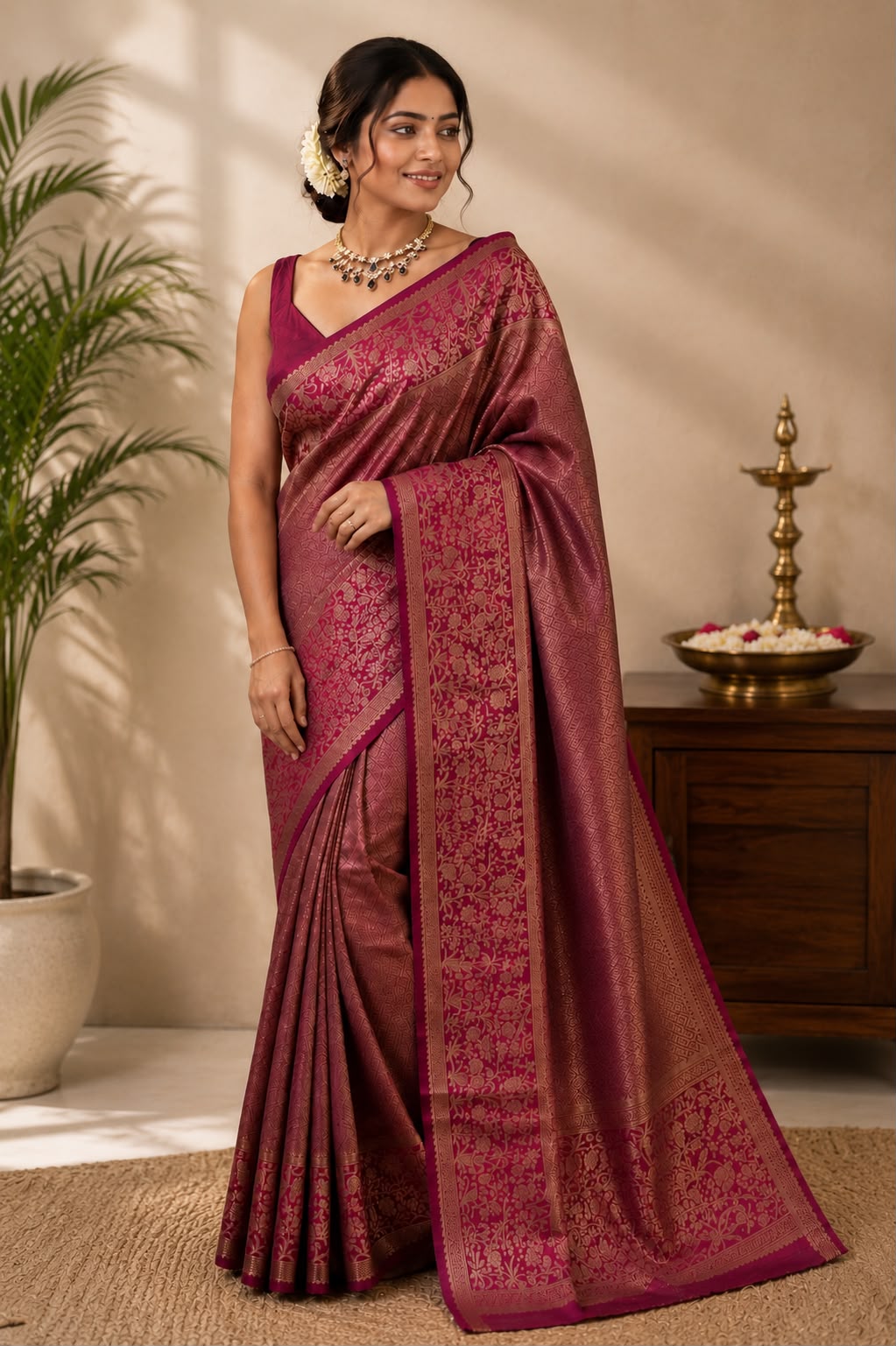 Dark Wine Semi Silk Saree
