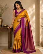 Mustard Yellow Semi Silk Saree