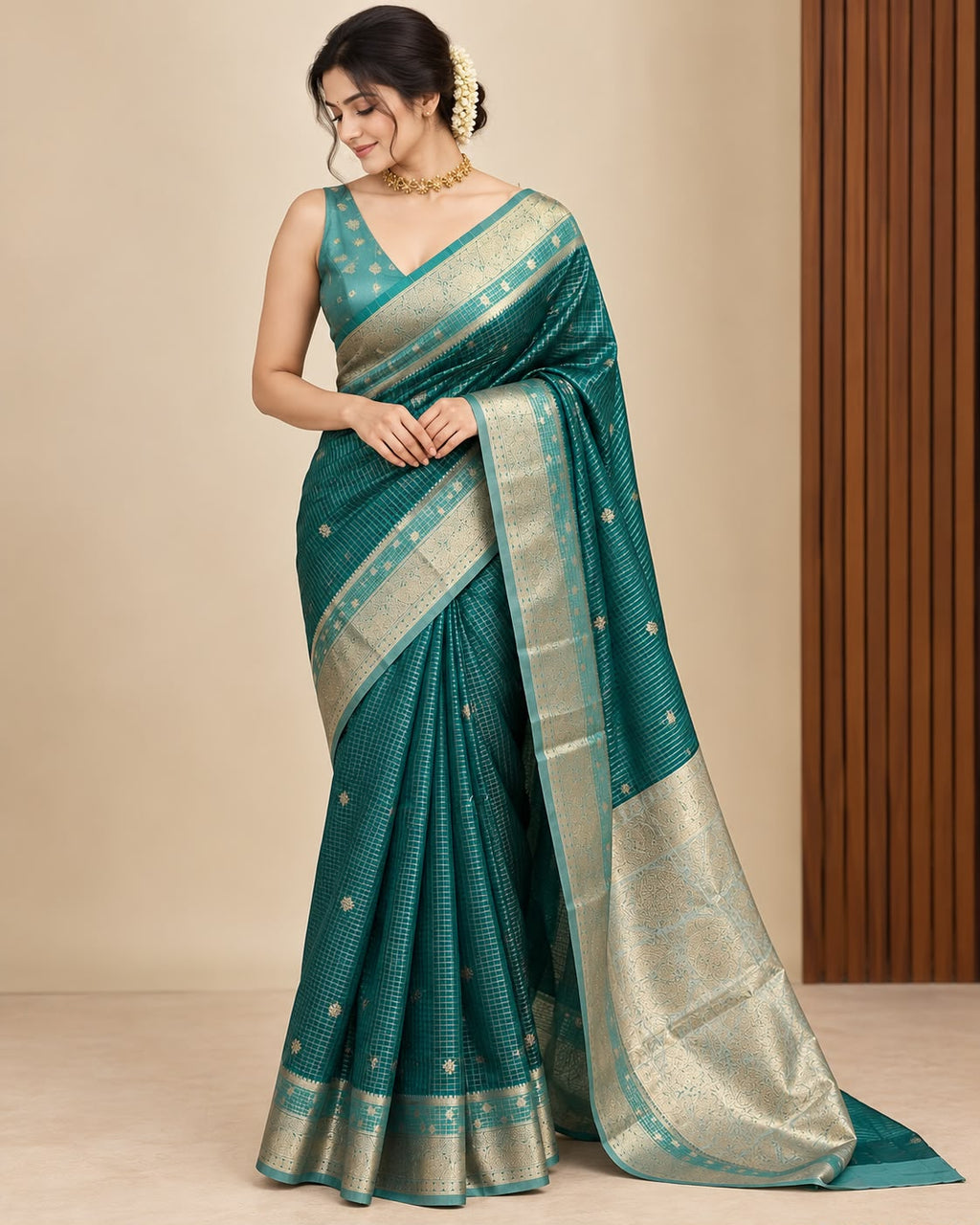 Green Semi Banarasi Saree