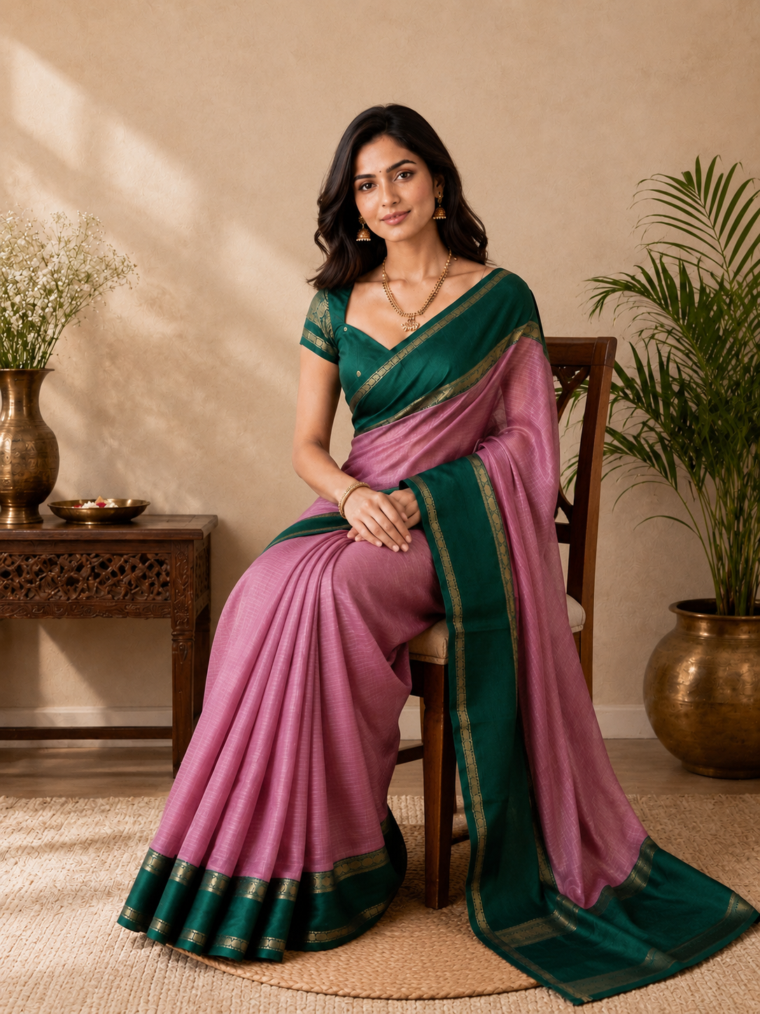 Mauve Semi Silk Saree