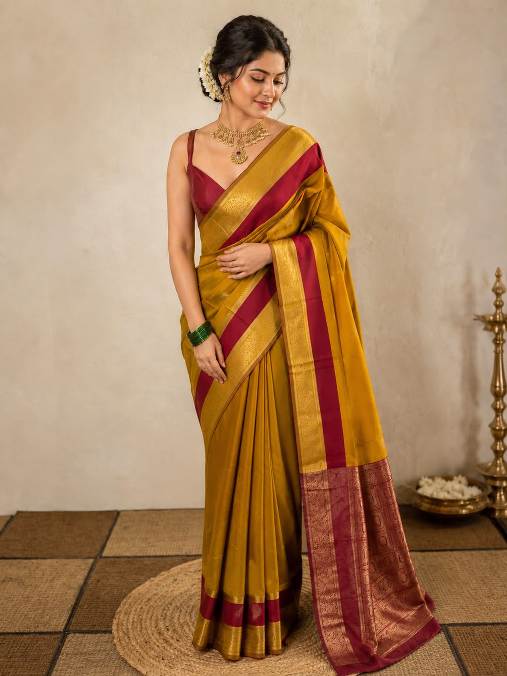Mustard Yellow Semi Silk Saree