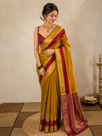 Mustard Yellow Semi Silk Saree