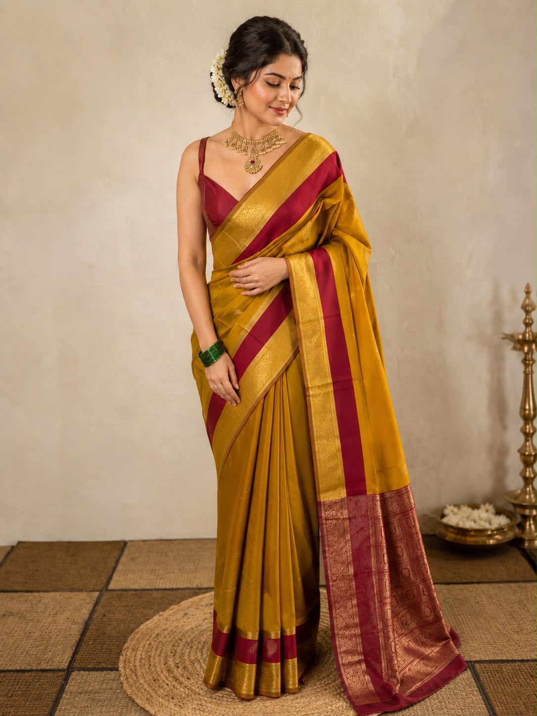 Mustard Yellow Semi Silk Saree