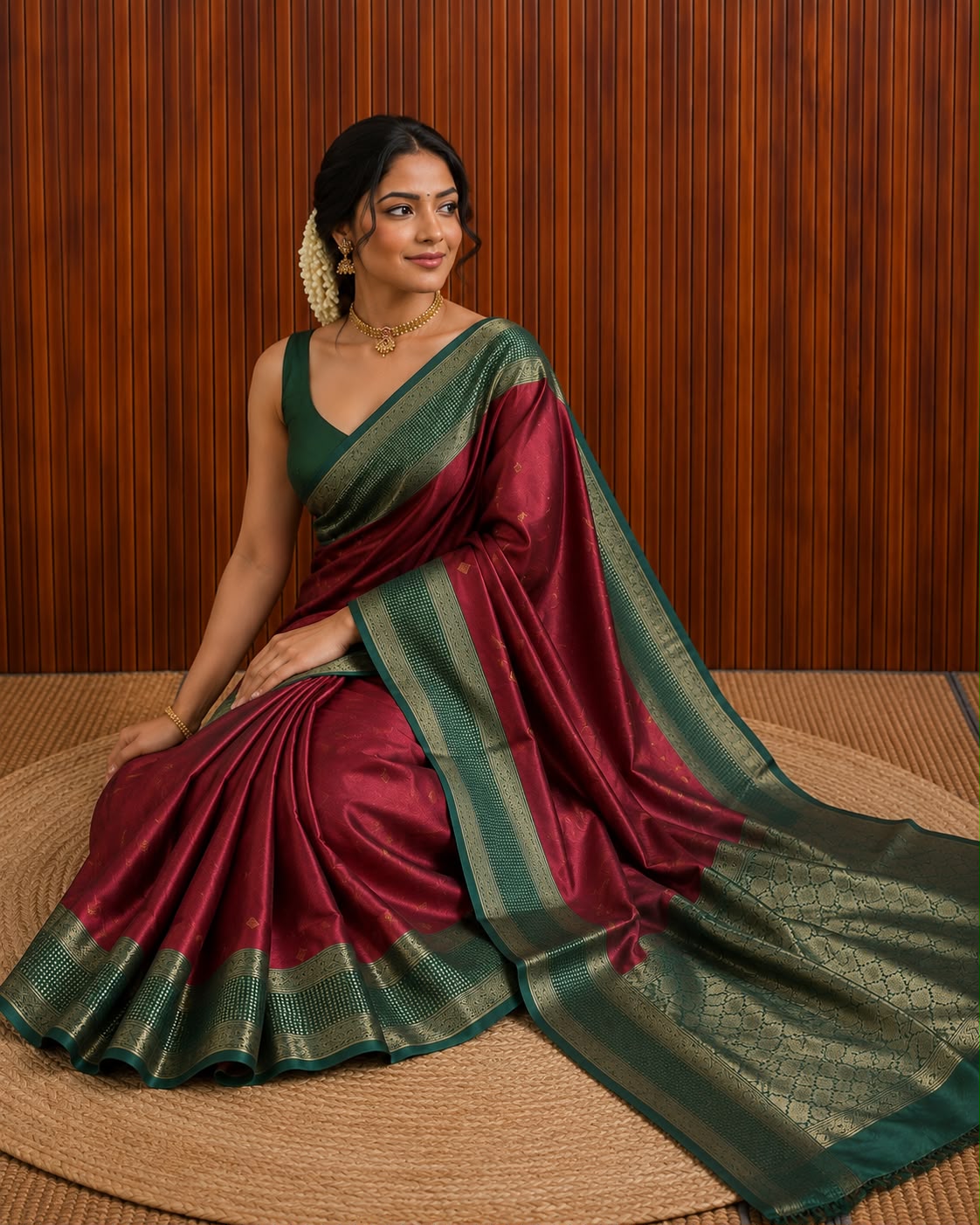 Maroon Semi Silk Saree