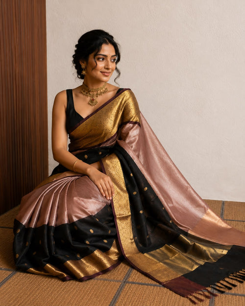 Black & Pink Half Semi Silk & Half Tissue Saree
