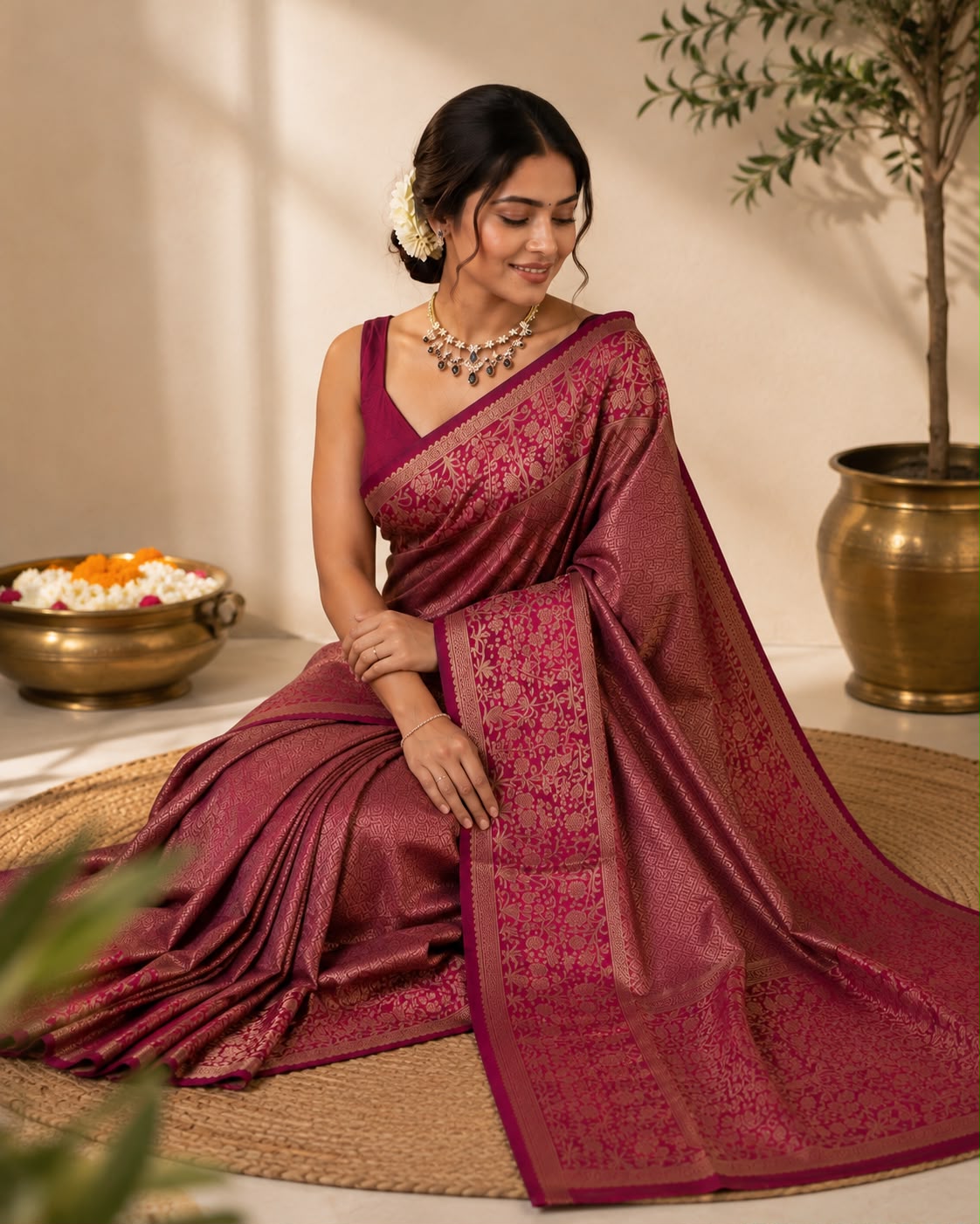 Dark Wine Semi Silk Saree
