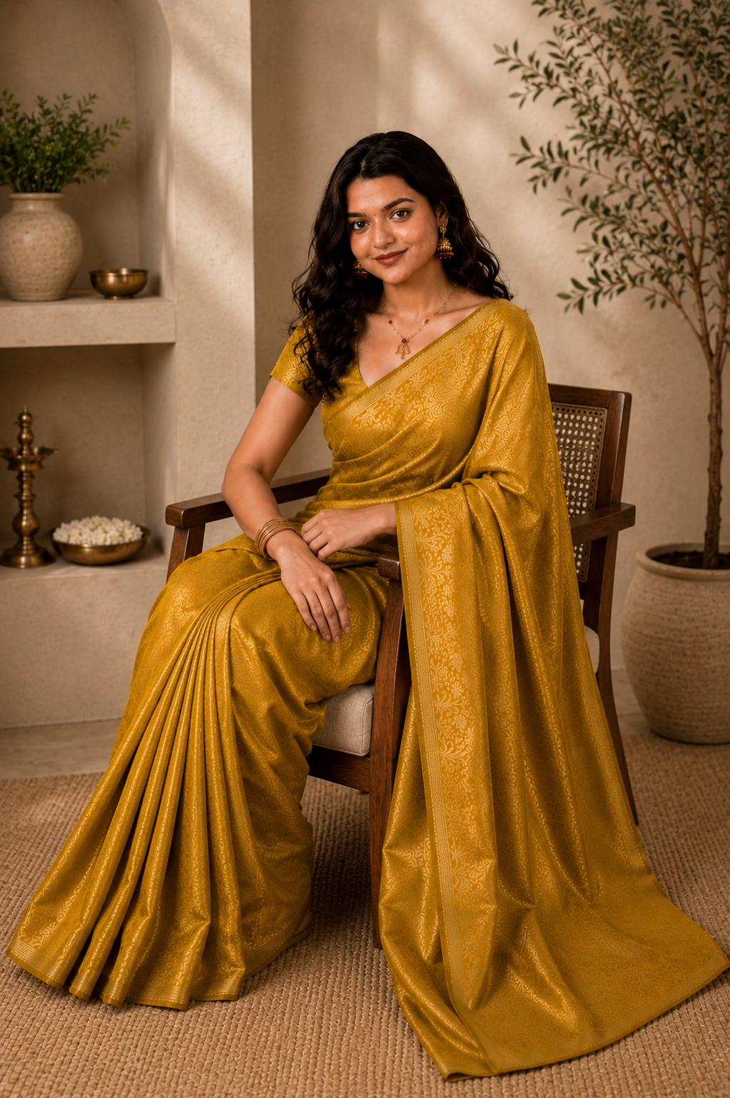 Mustard Yellow Brocade Semi Silk Saree
