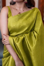 Pear Green Check Semi Silk Saree