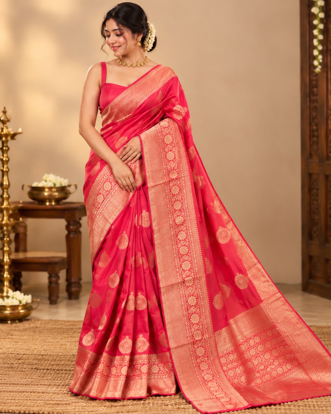 Pinkish Red Tissue Saree LUXST04
