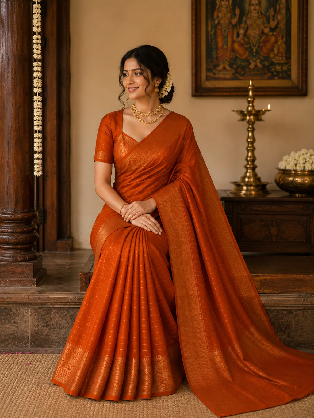 Orange Striped Semi Silk Saree LUXSS11