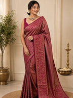 Dark Wine Semi Silk Saree
