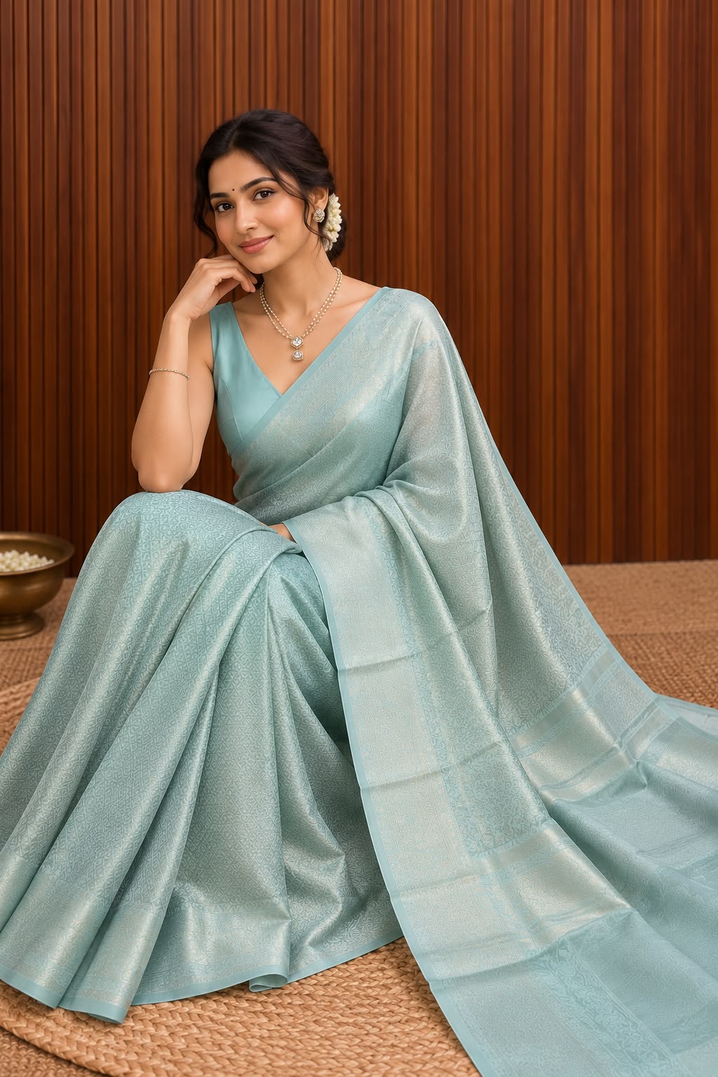 Mint Green Semi Silk Saree