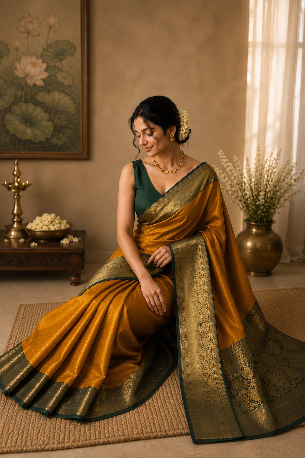 Mustard Yellow Semi Silk Saree