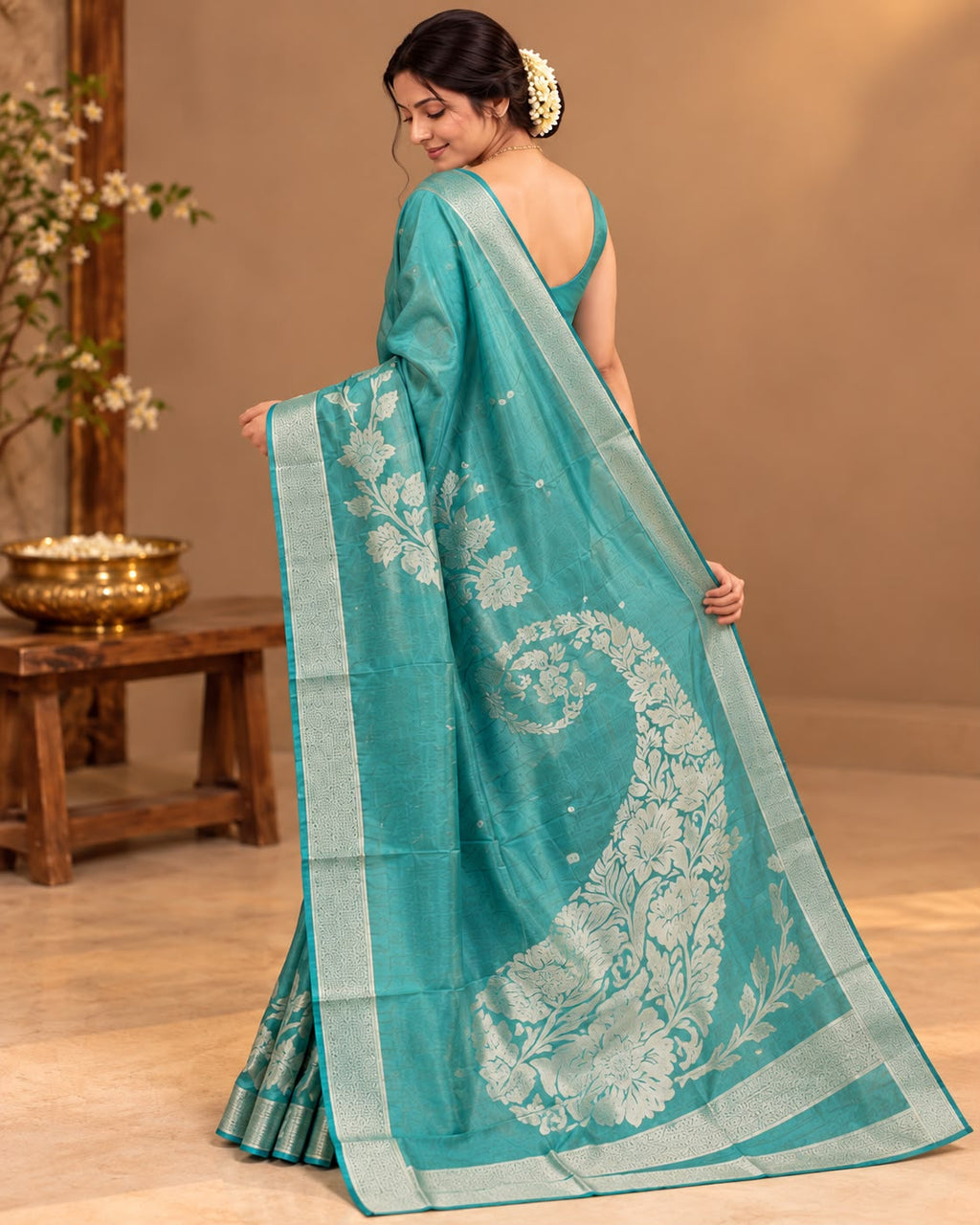 Turquoise Tissue Silk Saree LUXST03
