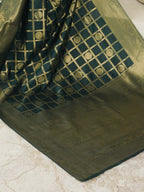 Bottle Green Check Pattern Semi Silk Saree