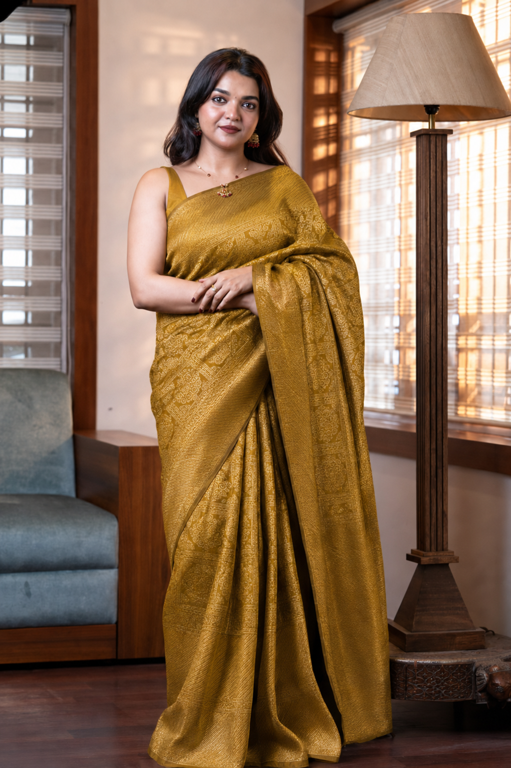 Mango Yellow Semi Silk Saree