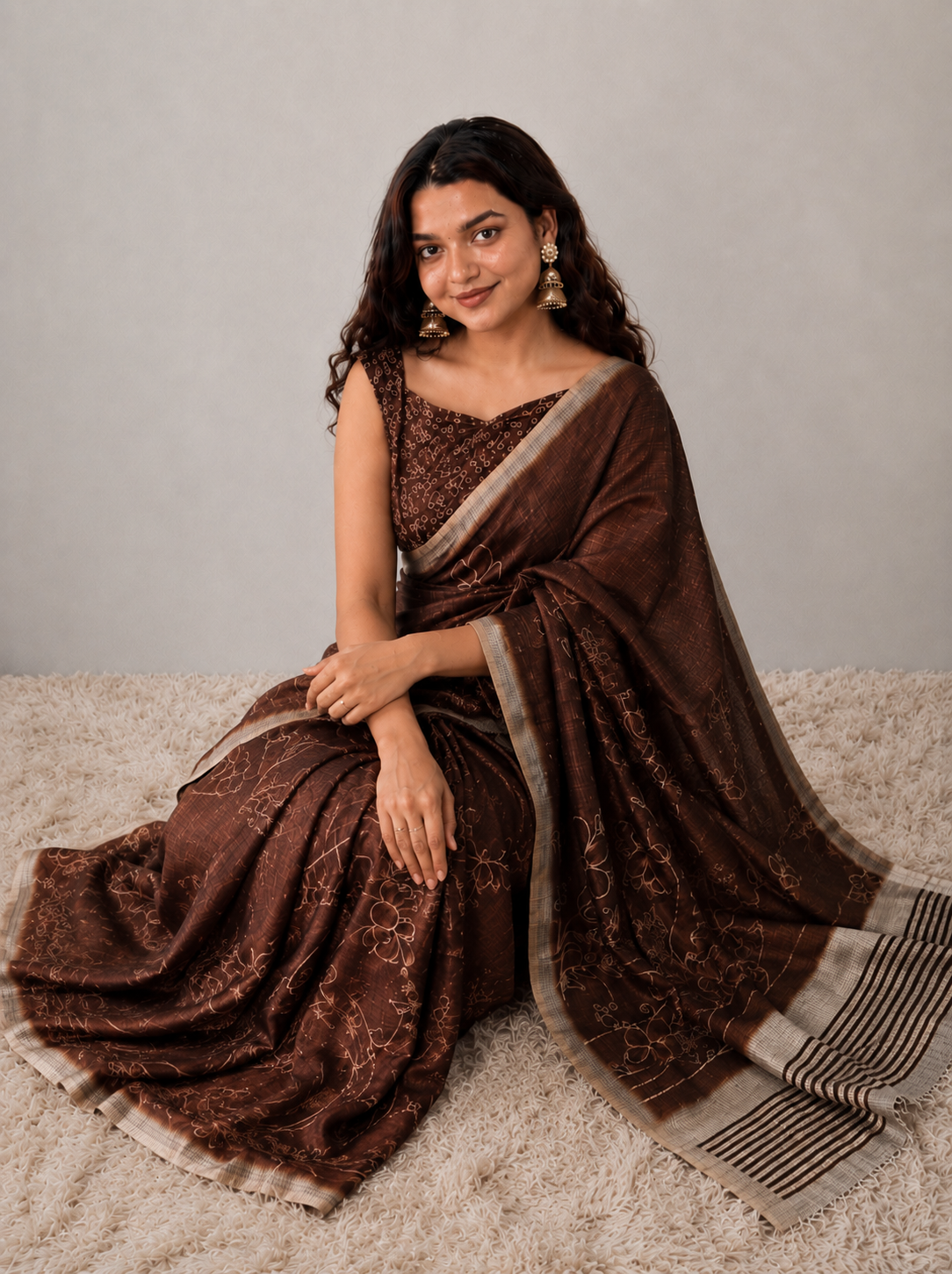 Brown Semi Tussur Saree