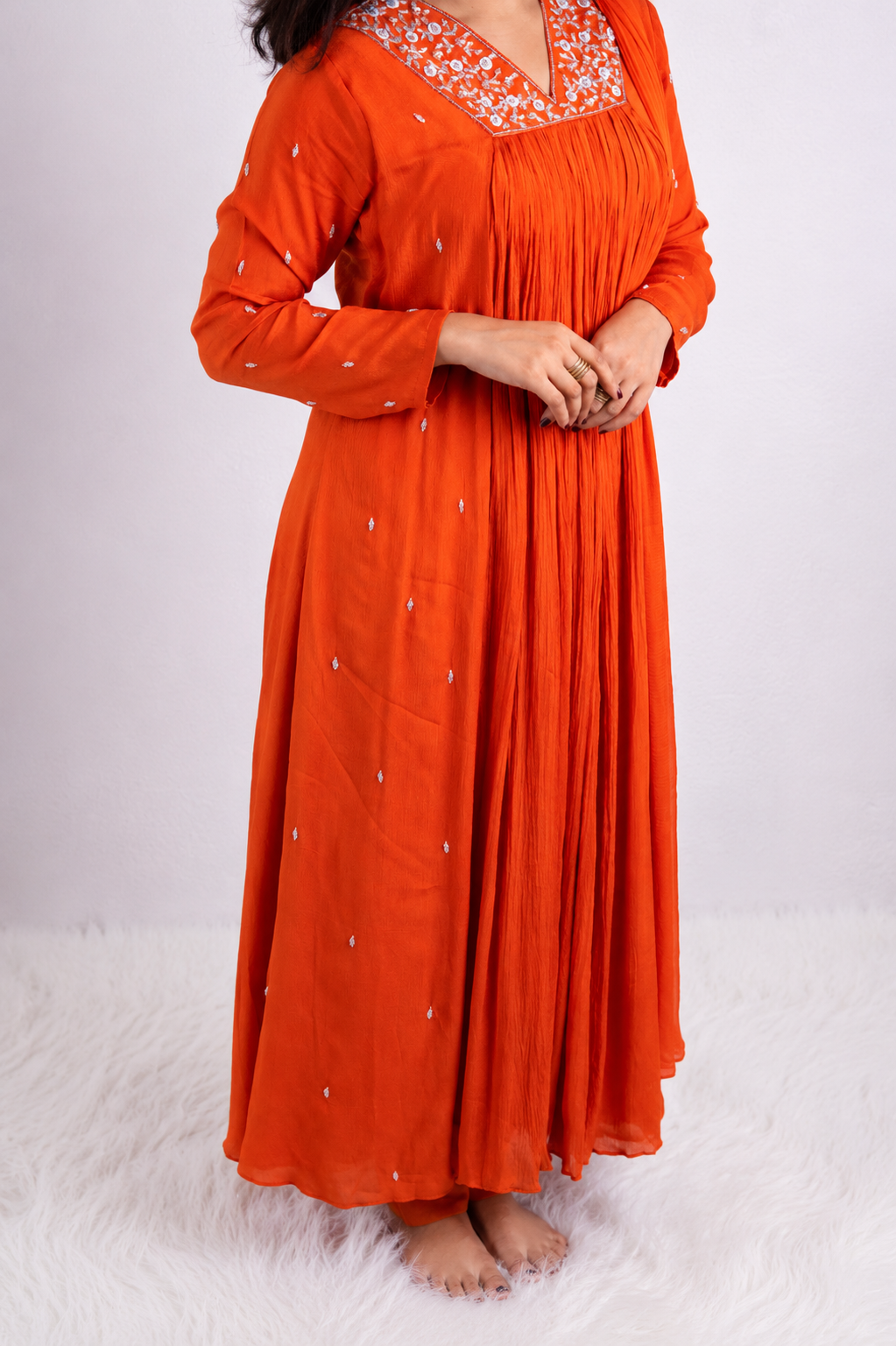Orange Chinon Salwar Suit Set