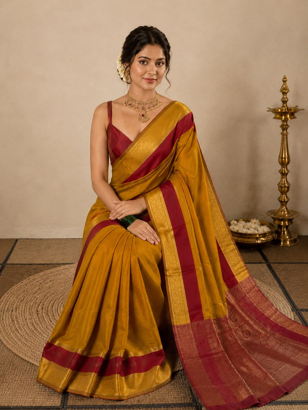 Mustard Yellow Semi Silk Saree