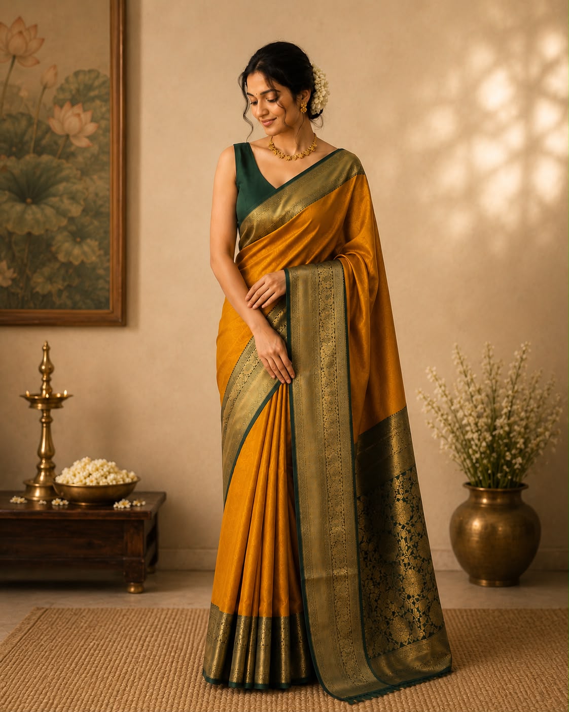 Mustard Yellow Semi Silk Saree