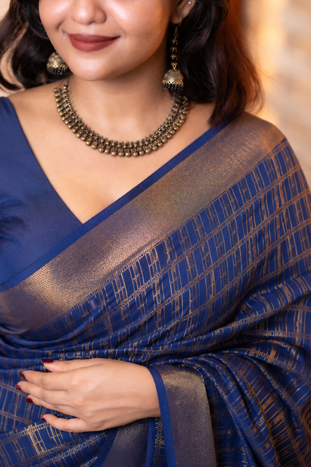 Blue Brocade Semi Silk Saree