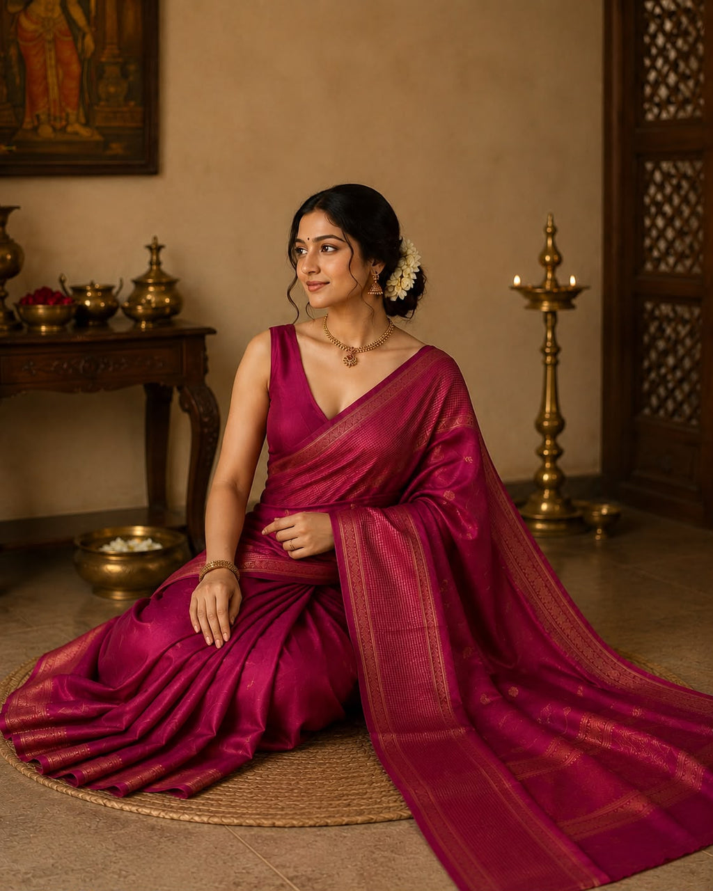Ruby Pink Semi Silk Saree