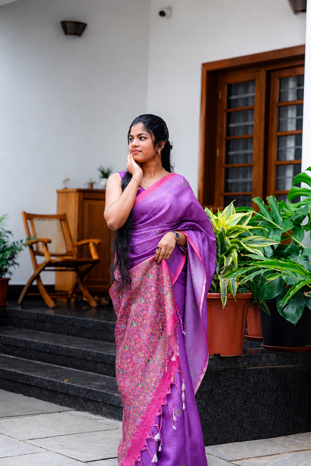 Purple Semi Tussar Saree